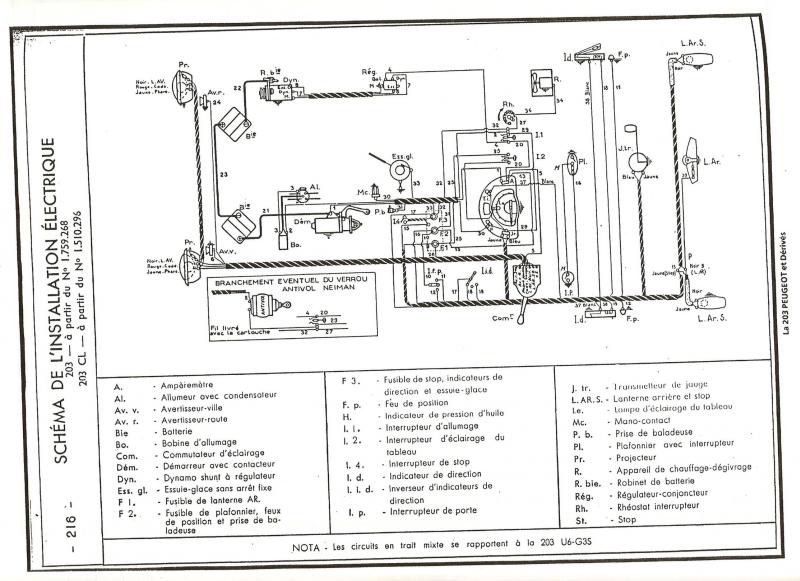 Schema électrique peugeot 203