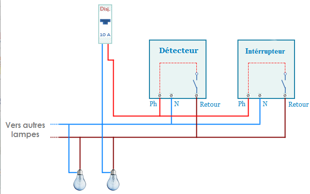 Schema electrique d un detecteur de mouvement avec un interrupteur
