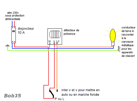Schéma electrique détecteur de présence avec interrupteur