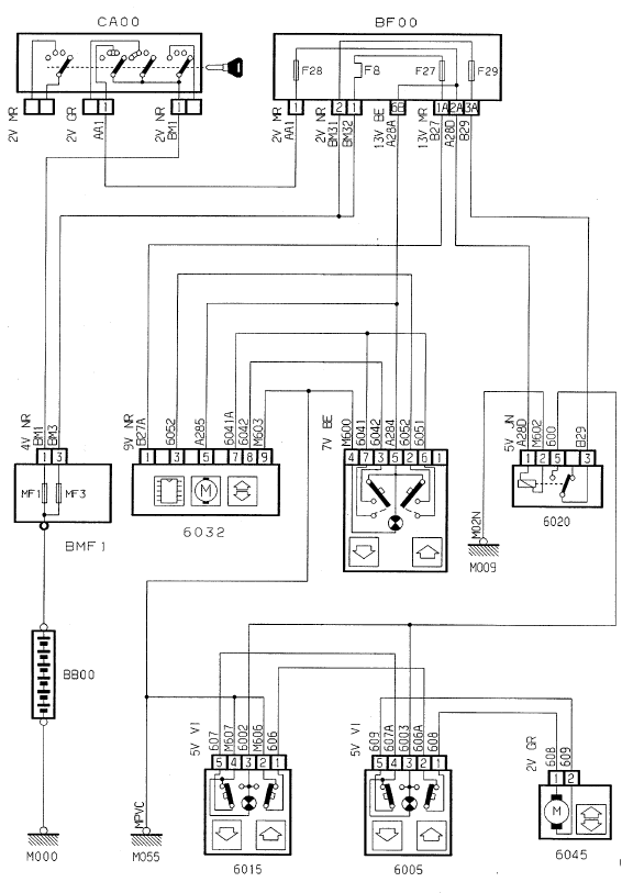 Schéma électrique lève vitre 406