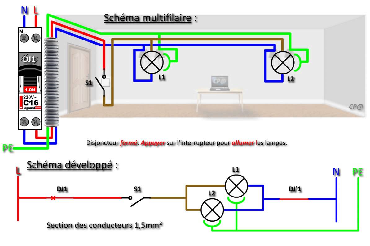 Schema electrique allumage 2 lampes